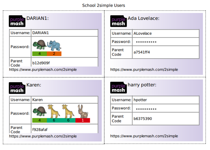 Login Cards - Parent Portal Codes