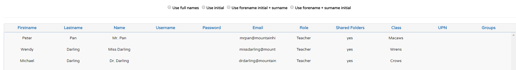 Generate usernames staff options