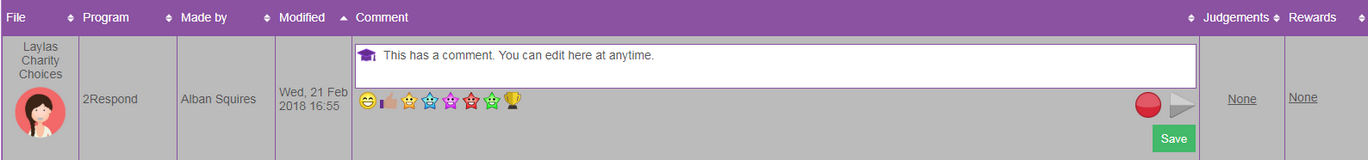 Commenting in table view selected file
