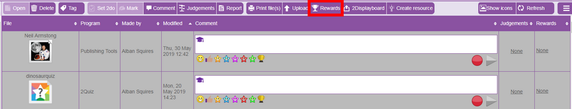 Rewards selection 2019
